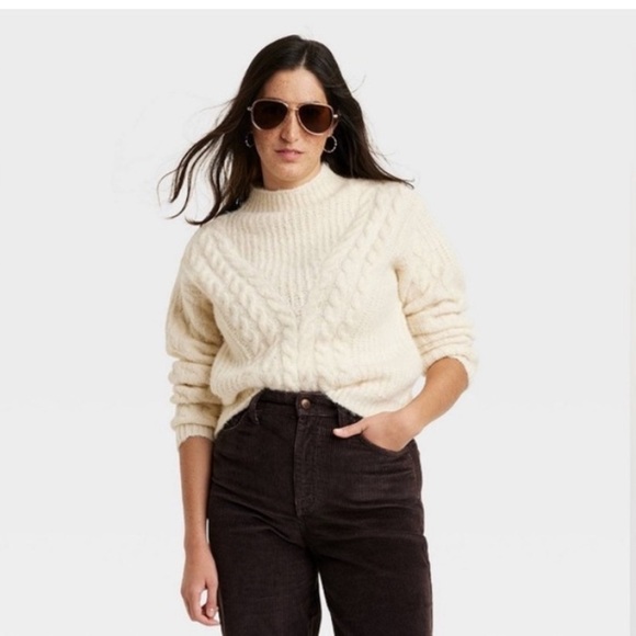 Universal Threads Cream Cable Knit Mock Collar Sweater Extra Large Super Soft - Picture 4 of 11